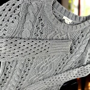 Caslon Sweater Women S Gray Cable Knit Open Weave Fisherman Boho Cozy